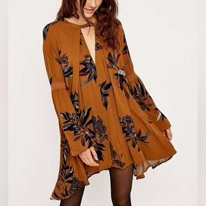 Free People Amber Tree Swing Tunic 💛 Gold Honey Electric Orchid Mini Dress